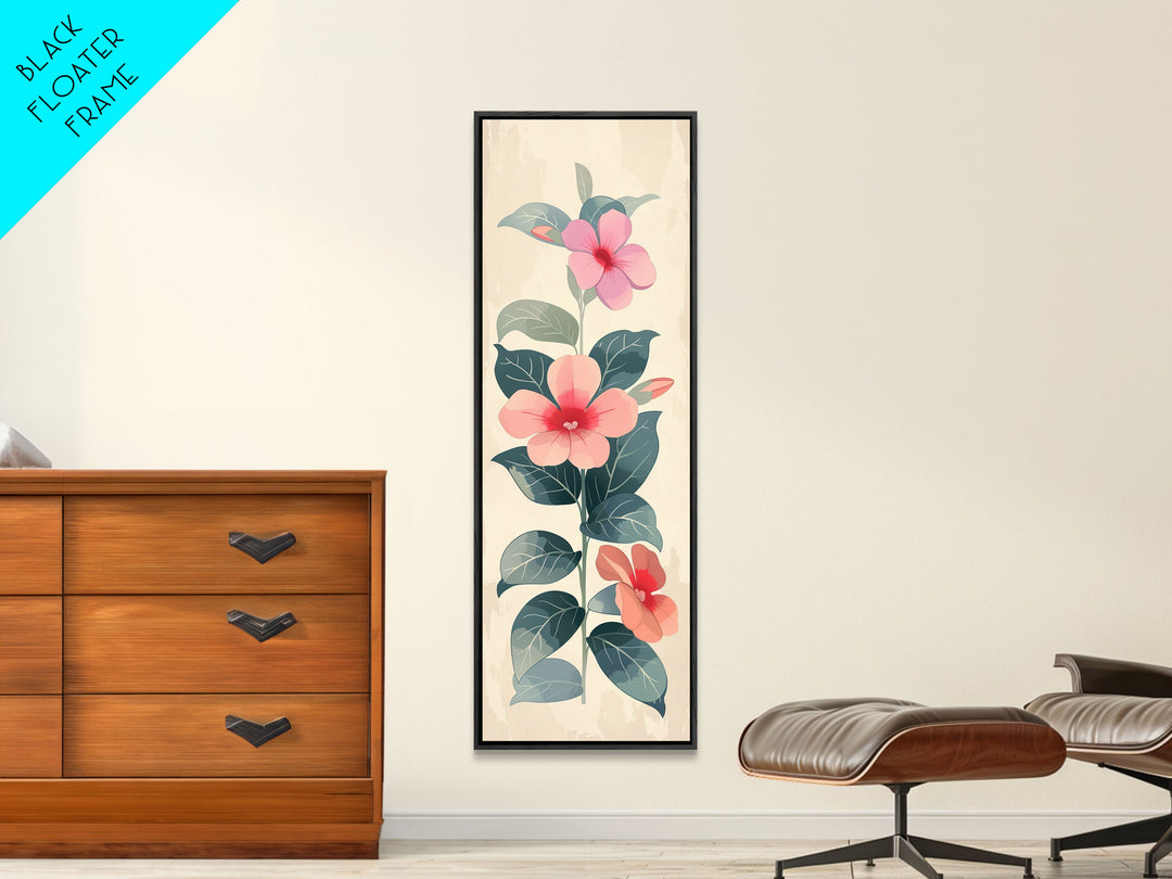 Floral Bouquet With Pink And Red Flowers - Skinny Art Tall Art Framed Canvas Print Japanese Style Art Ukiyo-e Art