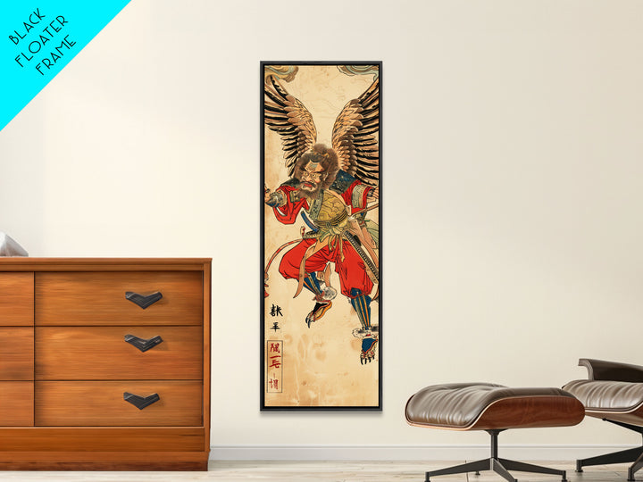 Samurai Warrior With Eagle Wings - Skinny Art Tall Art Framed Canvas Print Japanese Style Art Ukiyo-e Art