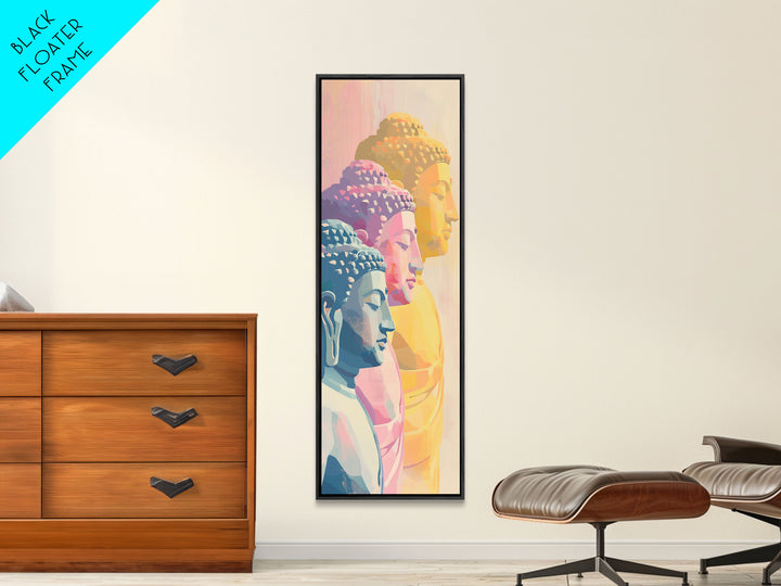 Colorful Buddha Statues Skinny Art Wood Block Print Japanese Style Art Framed Canvas Print Tall Art Ukiyo-e Art