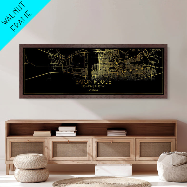 Baton Rouge Louisiana City Poster, Panoramic street map, black and gold, Metallic Gold Art, Metal Art, wood framed map, Minimalist Wall Art