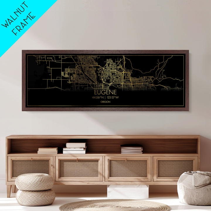 Eugene Oregon City Poster, Panoramic street map, black and gold, Metallic Gold Art, Metal Art, wood framed map, Minimalist Wall Art