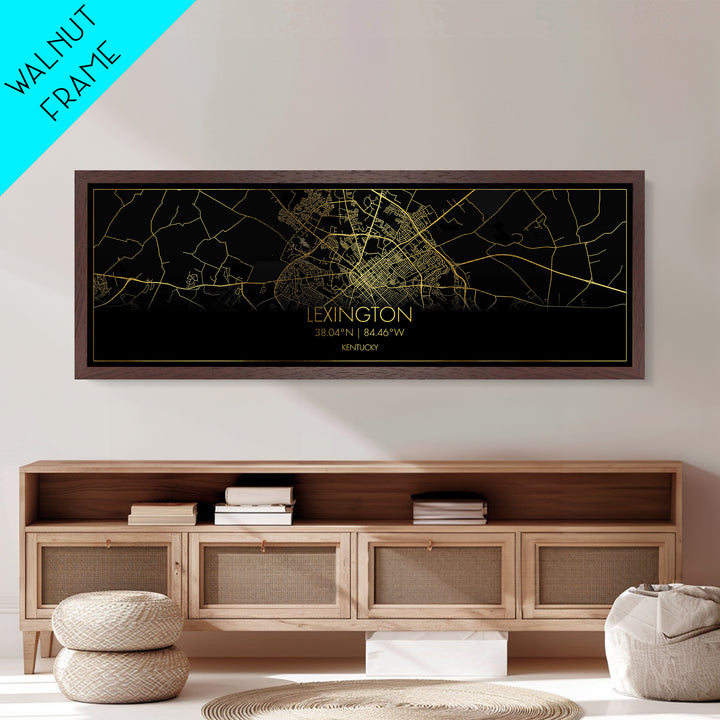 Lexington Kentucky City Poster, Panoramic street map, black and gold, Metallic Gold Art, Metal Art, wood framed map, Minimalist Wall Art
