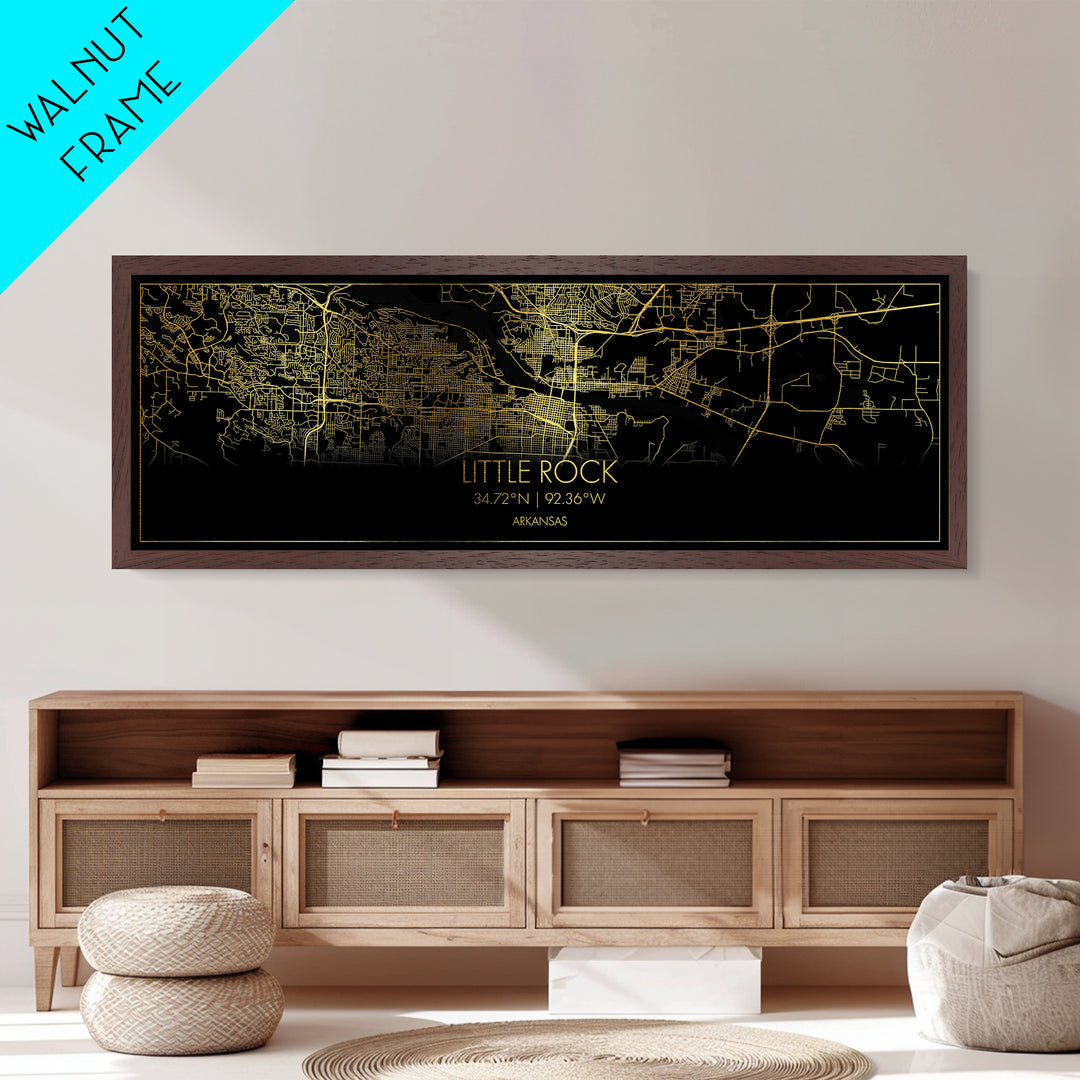 Little Rock Arkansas City Poster, Panoramic street map, black and gold, Metallic Gold Art, Metal Art, wood framed map, Wall Art, Office Decor