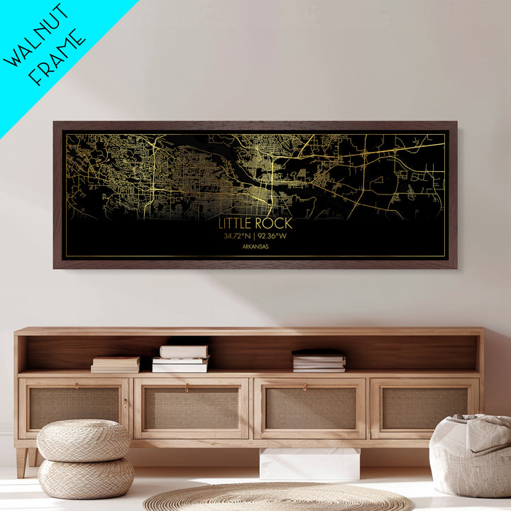 Little Rock Arkansas City Poster, Panoramic street map, black and gold, Metallic Gold Art, Metal Art, wood framed map, Wall Art, Office Decor