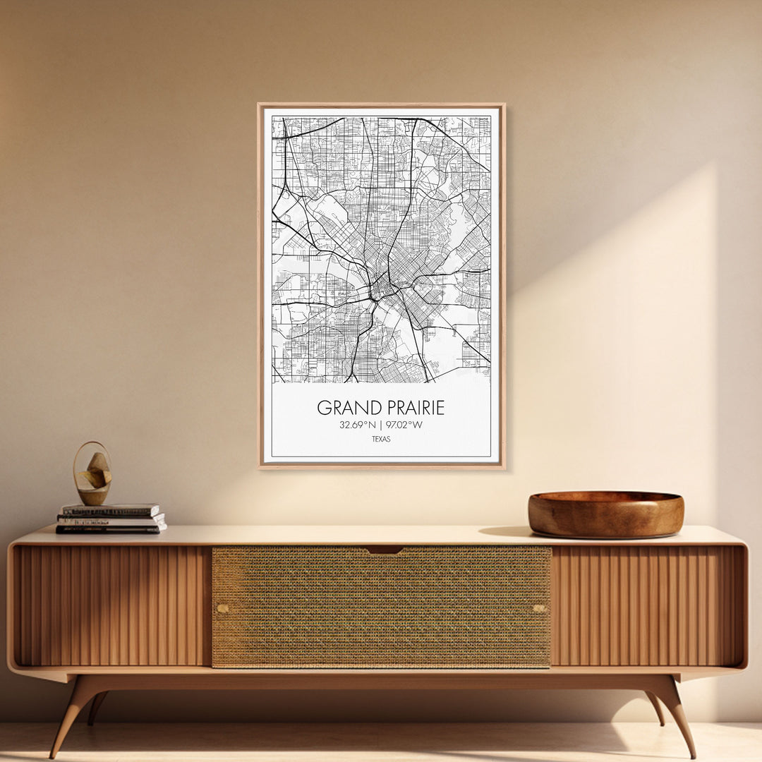 Grand Prairie Street Map, Texas Map, City Map Art, Minimalist Art, Wall Art, Canvas Print, Black And White, Travel Print, Anniversary Gift