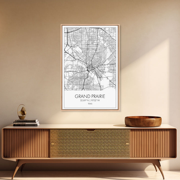 Grand Prairie Street Map, Texas Map, City Map Art, Minimalist Art, Wall Art, Canvas Print, Black And White, Travel Print, Anniversary Gift