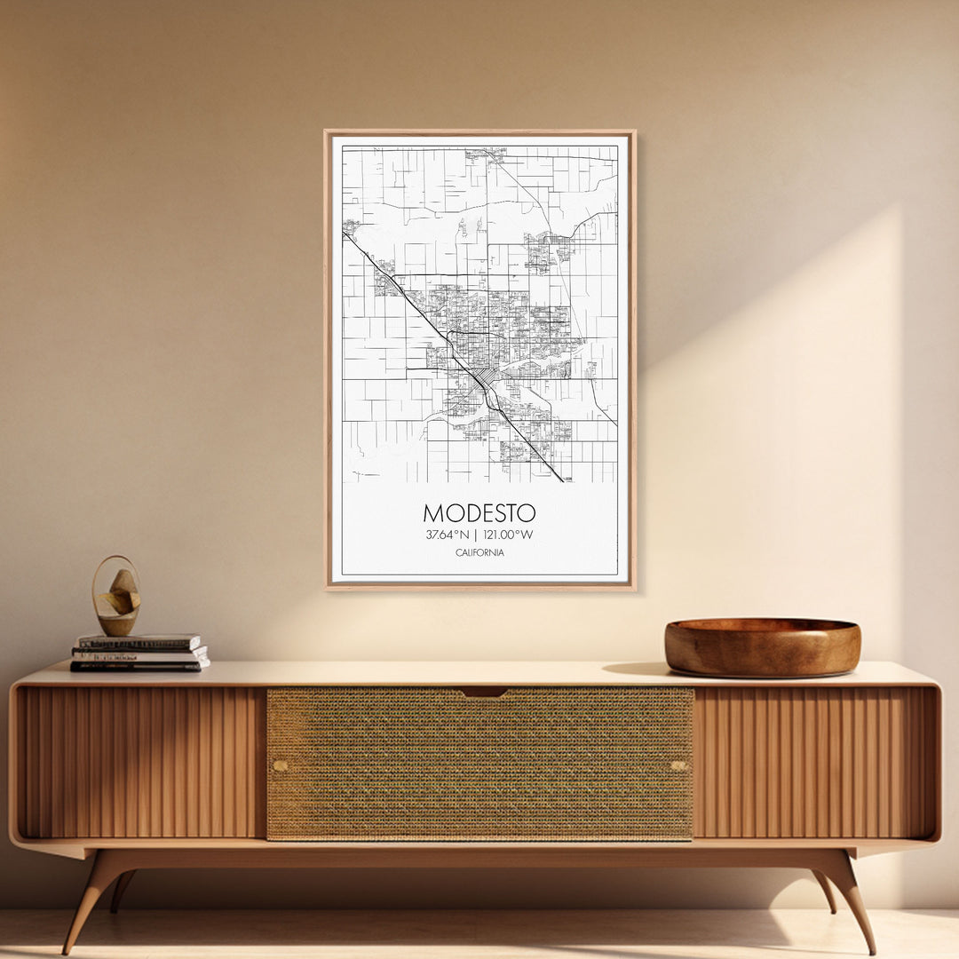 Modesto Street Map, California Map, City Map Art, Modern Art, Wall Art, Canvas Print, Home Décor Wall Art, Friendship Gift, Travel Wall Art