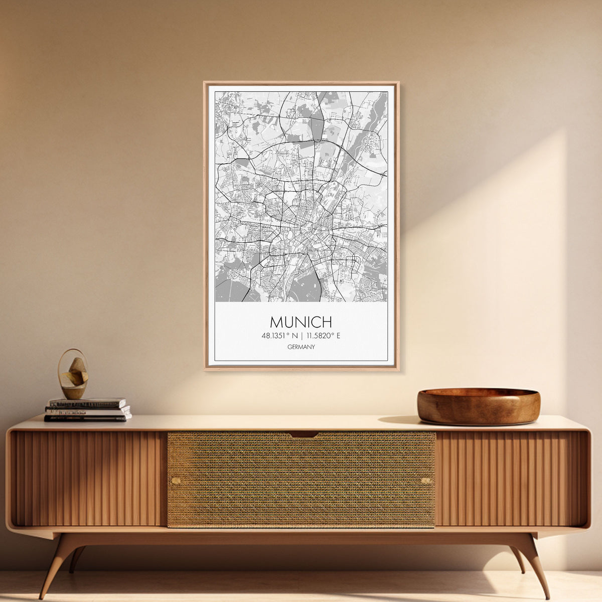 Munich Street Map, Germany Map, Europe City Map Art, Modern Art, Wall Art, Canvas Print, Dorm Wall Décor, Holiday Gift, Travel Wall Print