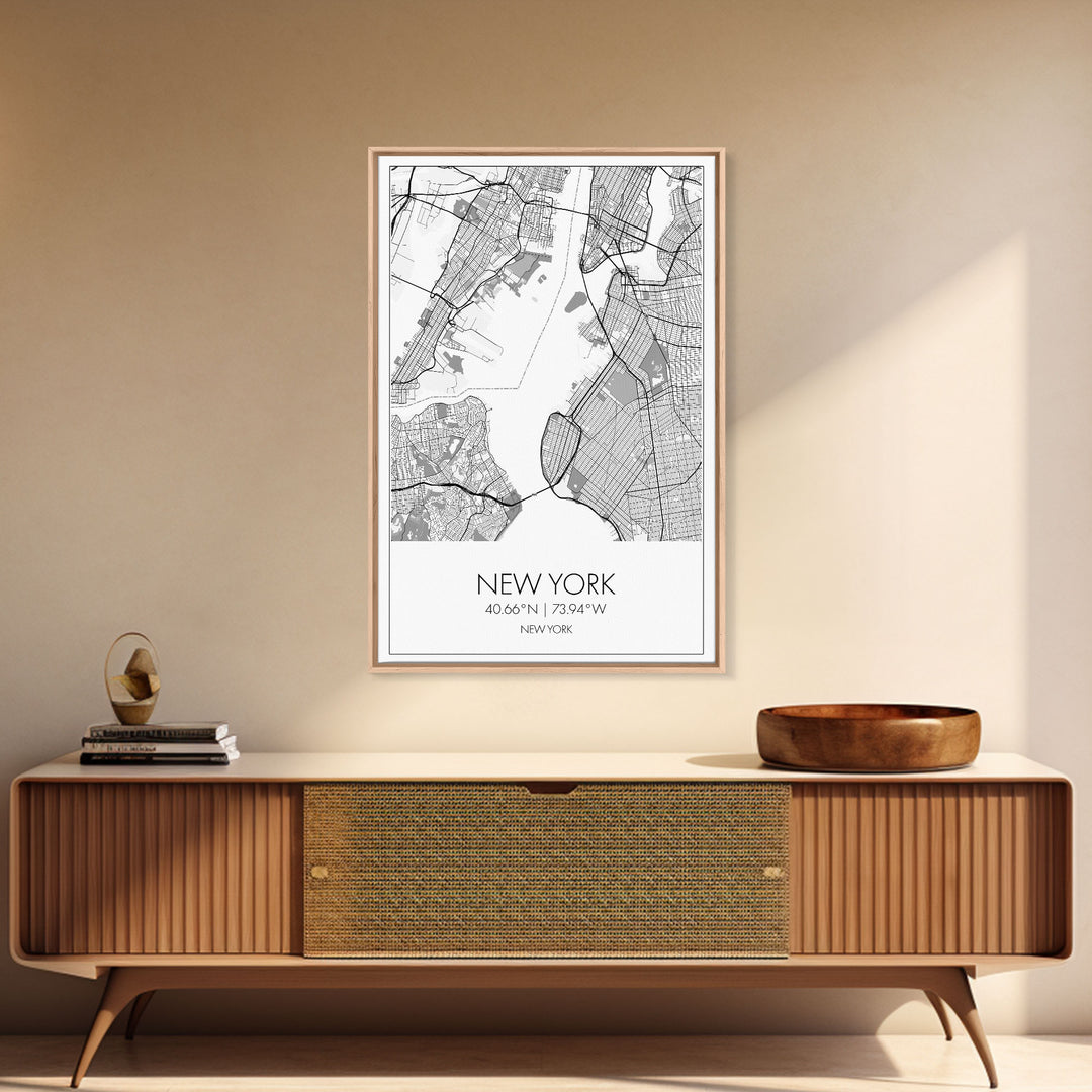 New York Street Map, New York Map, City Map Art, Modern Art, Wall Art, Canvas Print, Home Office Art, Unique Travel Gifts, Travel Wall Print