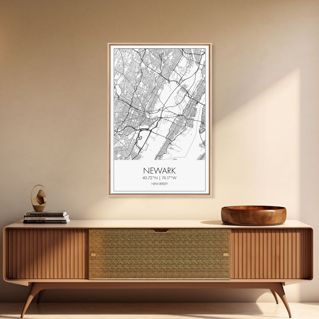 Newark Street Map, New Jersey Map, City Map Art, Modern Art, Wall Art, Canvas Print, Living Room Art, Best Friends Gift, Travel Art