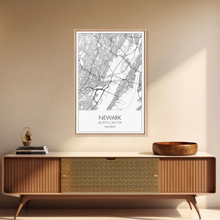 Newark Street Map, New Jersey Map, City Map Art, Modern Art, Wall Art, Canvas Print, Living Room Art, Best Friends Gift, Travel Art