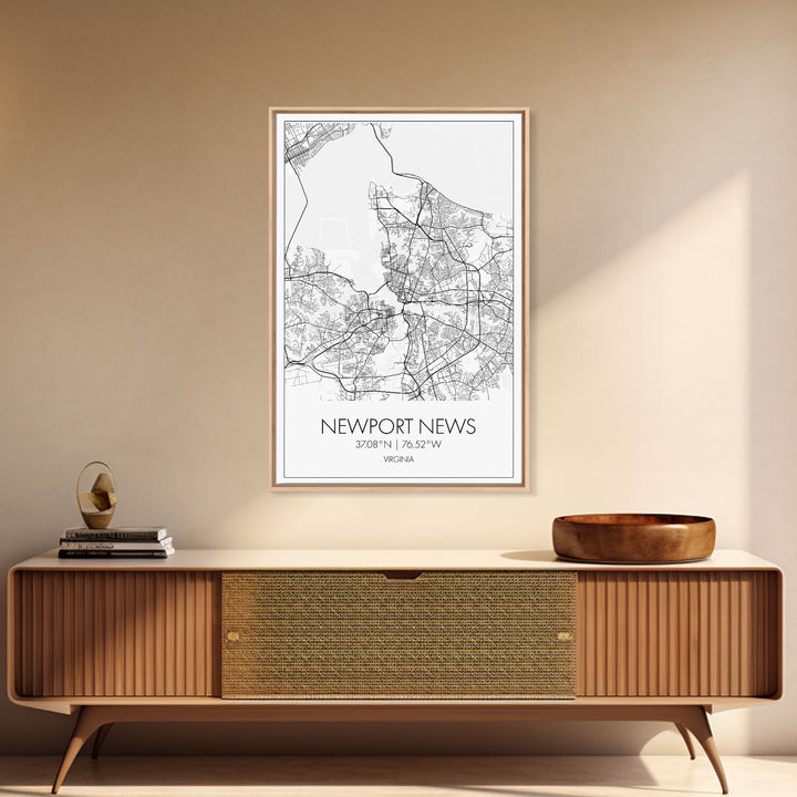 Newport News Street Map, Virginia Map, City Map Art, Modern Art, Wall Art, Canvas Print, Home Wall Décor, Girl Graduation Gift, Travel Art