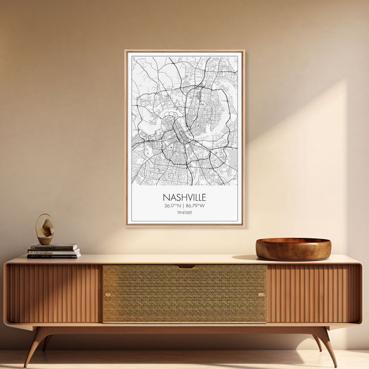 Nashville Street Map, Tennessee Map, City Map Art, Modern Art, Wall Art, Canvas Print, Music Studio Art, Gift For Music Lover, Travel Art