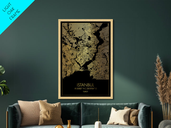 Istanbul Turkey City Poster, Metallic Gold Art, Metal Art, real wood frames, black and gold, Minimalist Wall Art, Map Print Poster