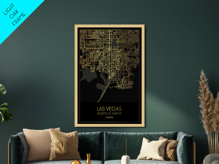 Las Vegas Nevada City street map, Metallic Gold Print, Metal Art, wood framed map, black and gold, Street Map Art, Office Decor