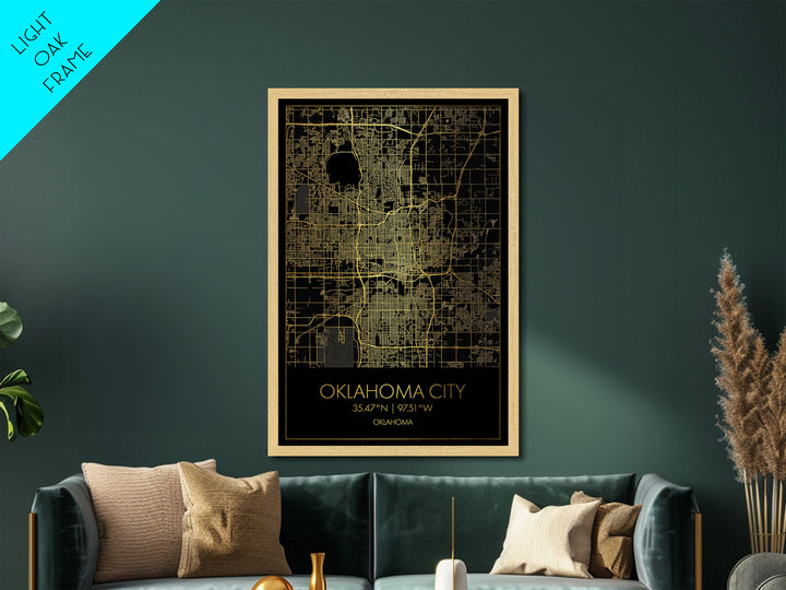 Oklahoma City Oklahoma City Poster, Metallic Gold Art, Metal Art, real wood frames, black and gold, Map Art, Best Friend Gifts