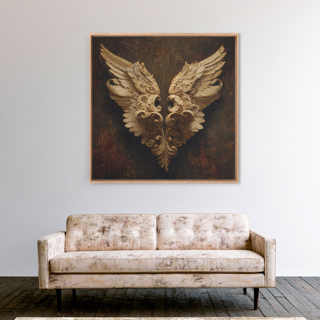 Angel Wings with Gold and Ivory Tones Canvas Print, Renaissanceinspired Art, Wall Art Print, Living Room Decor, Classic, REN-1x1-18