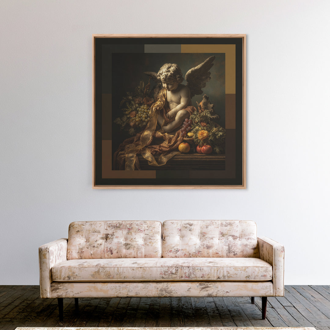 Cherub Holding a Ribbon Among Clouds Canvas Print, Renaissanceinspired Art, Living Room Art, Living Room Decor, Oil Painting, REN-1x1-30
