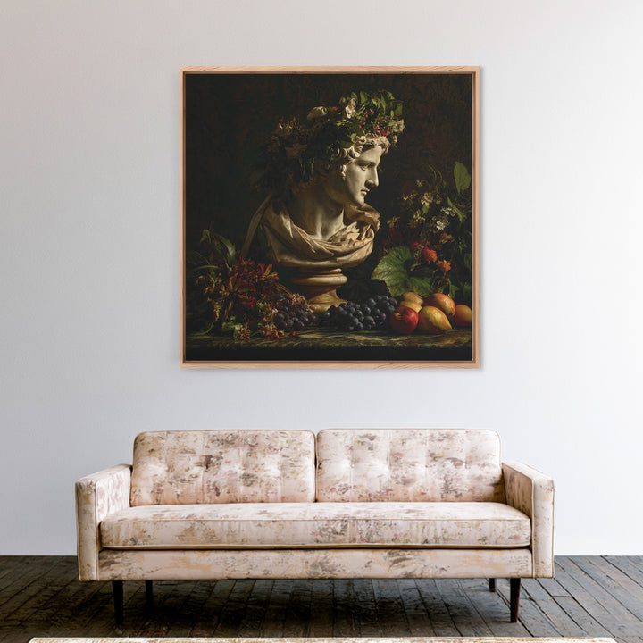 Floral Garland Surrounding a Classical Profile Canvas Print, Renaissanceinspired Art, Botanical Art, Living Room Decor, Classic, REN-1x1-46