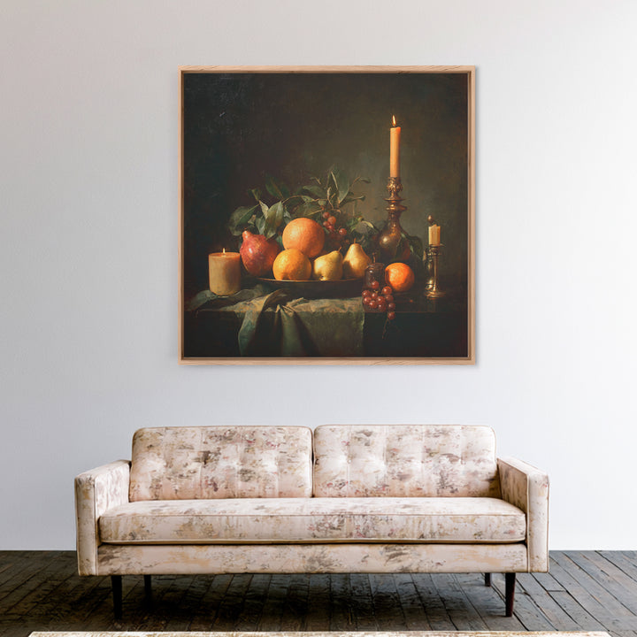 Oil Painted Fruit Still Life on Dark Canvas Print, Renaissanceinspired Art, Fantasy Decor, Living Room Decor, Classic, REN-1x1-51