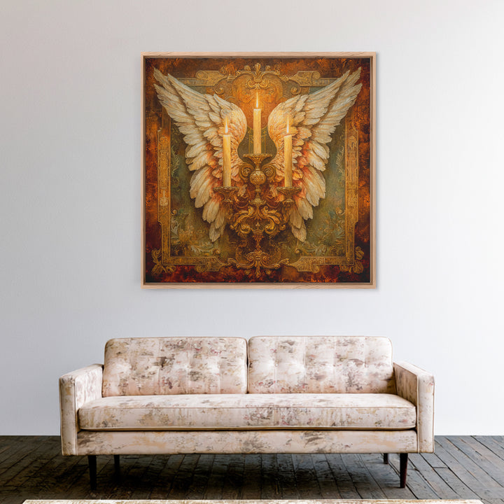 Angel Wings with Gold and Ivory Tones Canvas Print, Renaissanceinspired Art, Unique Wall Decor, Living Room Decor, Classic, REN-1x1-66