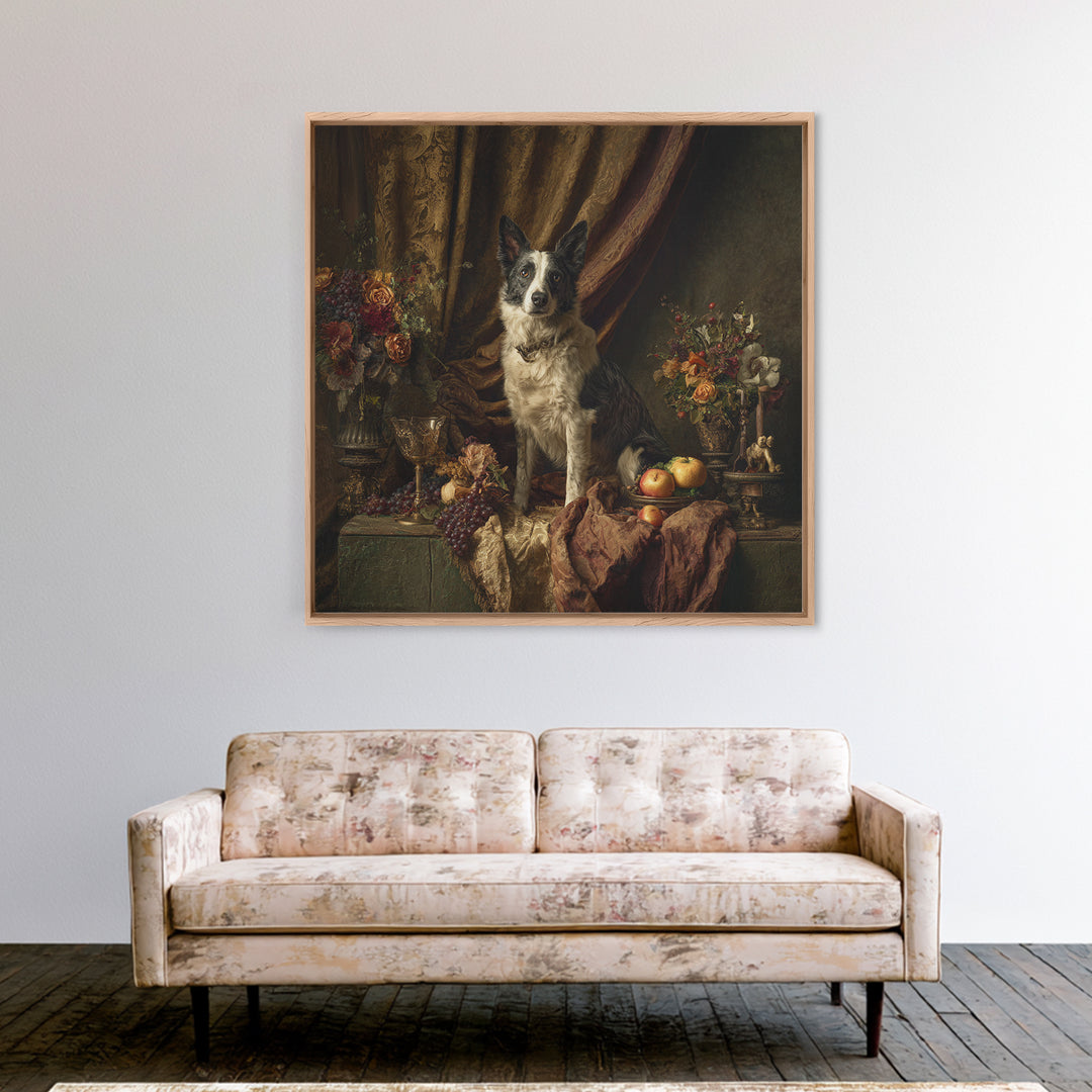 Noble Dog Portrait Framed Canvas Print, Renaissanceinspired Art, Mosaic Wall Art, Living Room Decor, Fine Art, Classic, REN-1x1-68