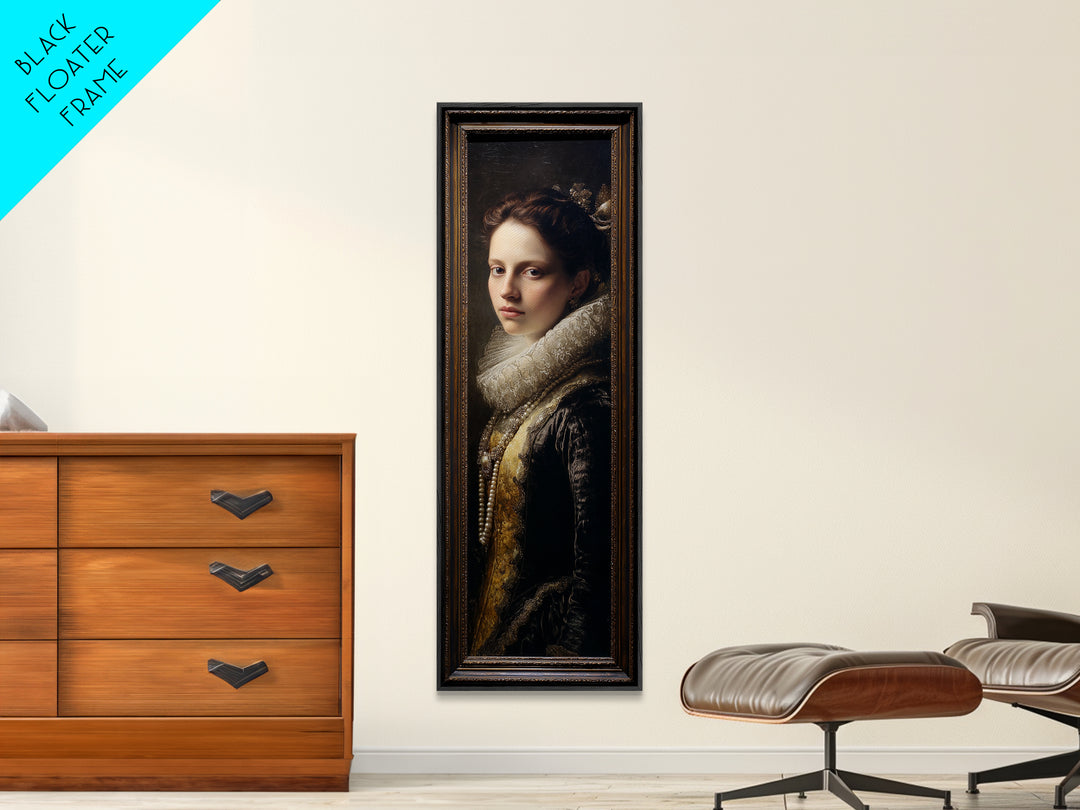 Portrait with Pearl Necklace and Velvet Dress Canvas Print, Renaissanceinspired Art, Fantasy Decor, Living Room Decor, Classic, REN-1x3-24