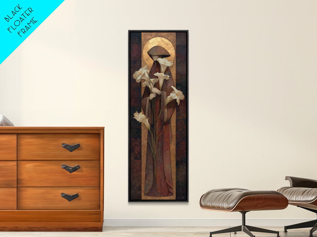 Saint Like Figure Holding White Lilies Canvas Print, Renaissanceinspired Art, Fine Art Print, Living Room Decor, Oil Painting, REN-1x3-25
