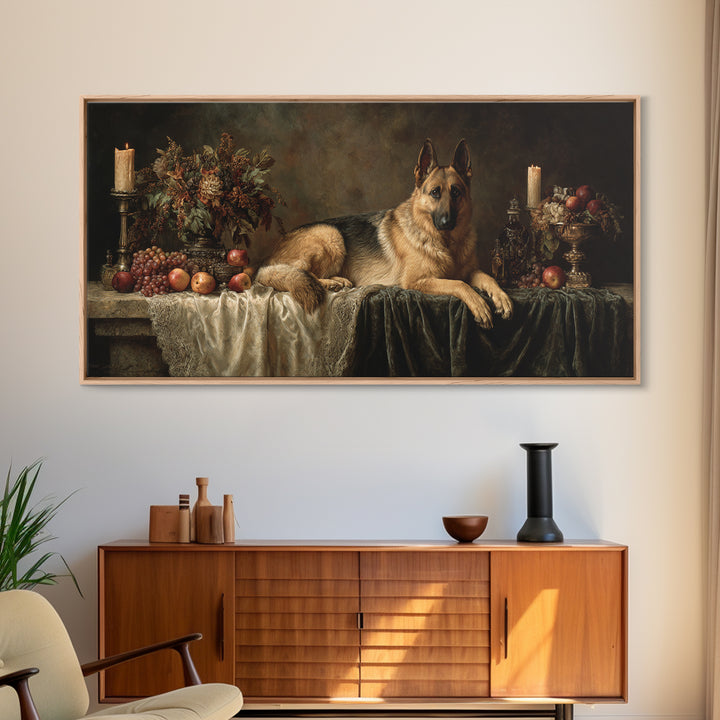 Noble Dog Portrait Framed Canvas Print, Renaissanceinspired Art, Neutral Decor, Living Room Decor, Oil Painting, Classic, REN-2x1-16