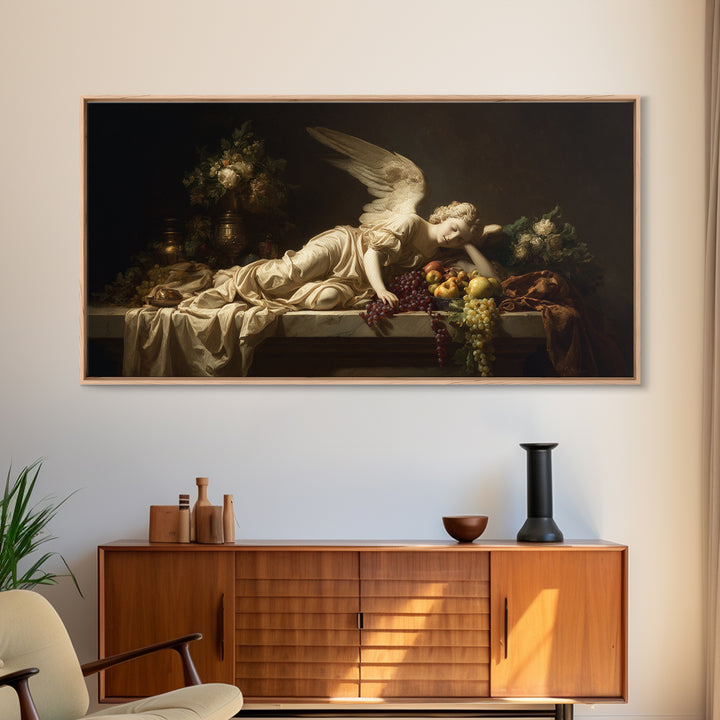 Classical Angel Study Canvas Print, Renaissanceinspired Art, Floral Painting, Living Room Decor, Fine Art, Classic, Art Print, REN-2x1-22