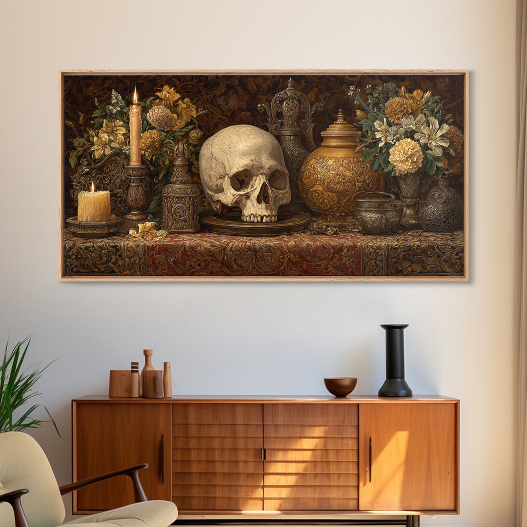 Old Master Skull and Candle Still Life Canvas Print, Renaissanceinspired Art, Fine Art Print, Living Room Decor, Classic, REN-2x1-54