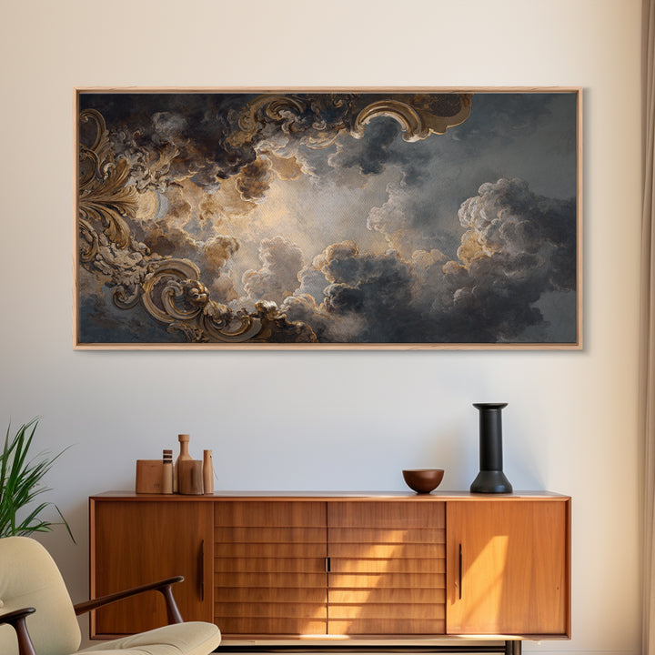 Fresco Celestial Ceiling Composition Framed Canvas Print, Renaissanceinspired Art, Boho Decor, Living Room Decor, Classic, REN-2x1-83