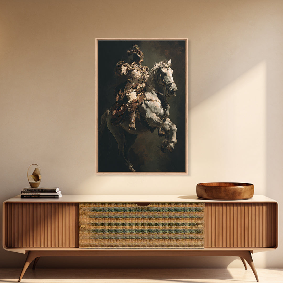 Classical Horse and Rider Framed Canvas Print, Renaissanceinspired Art, Modern Decor, Living Room Decor, Abstract Art, Classic, REN-2x3-17