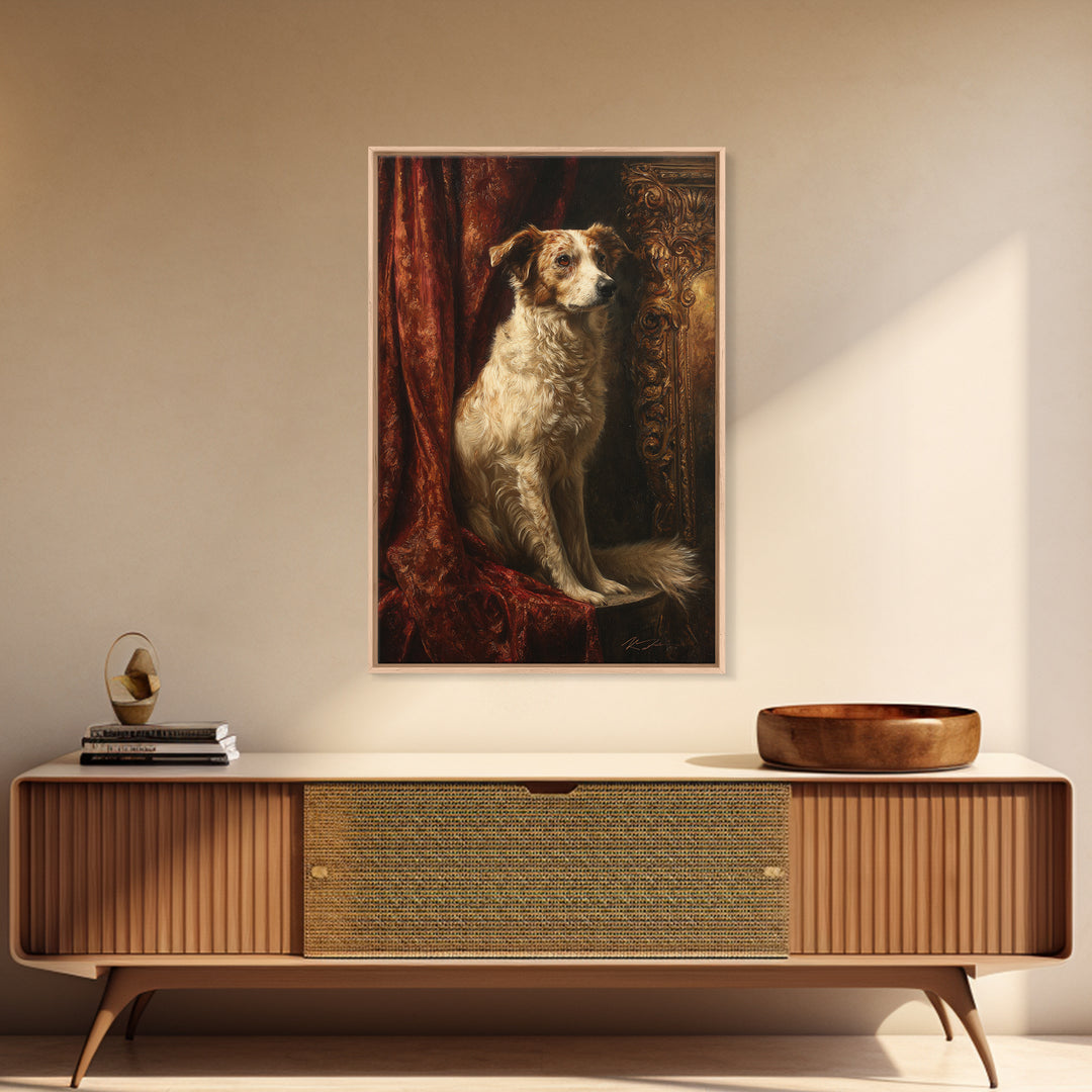 Noble Dog Portrait Framed Canvas Print, Renaissanceinspired Art, Textured Painting, Living Room Decor, Fine Art, Classic, REN-2x3-28