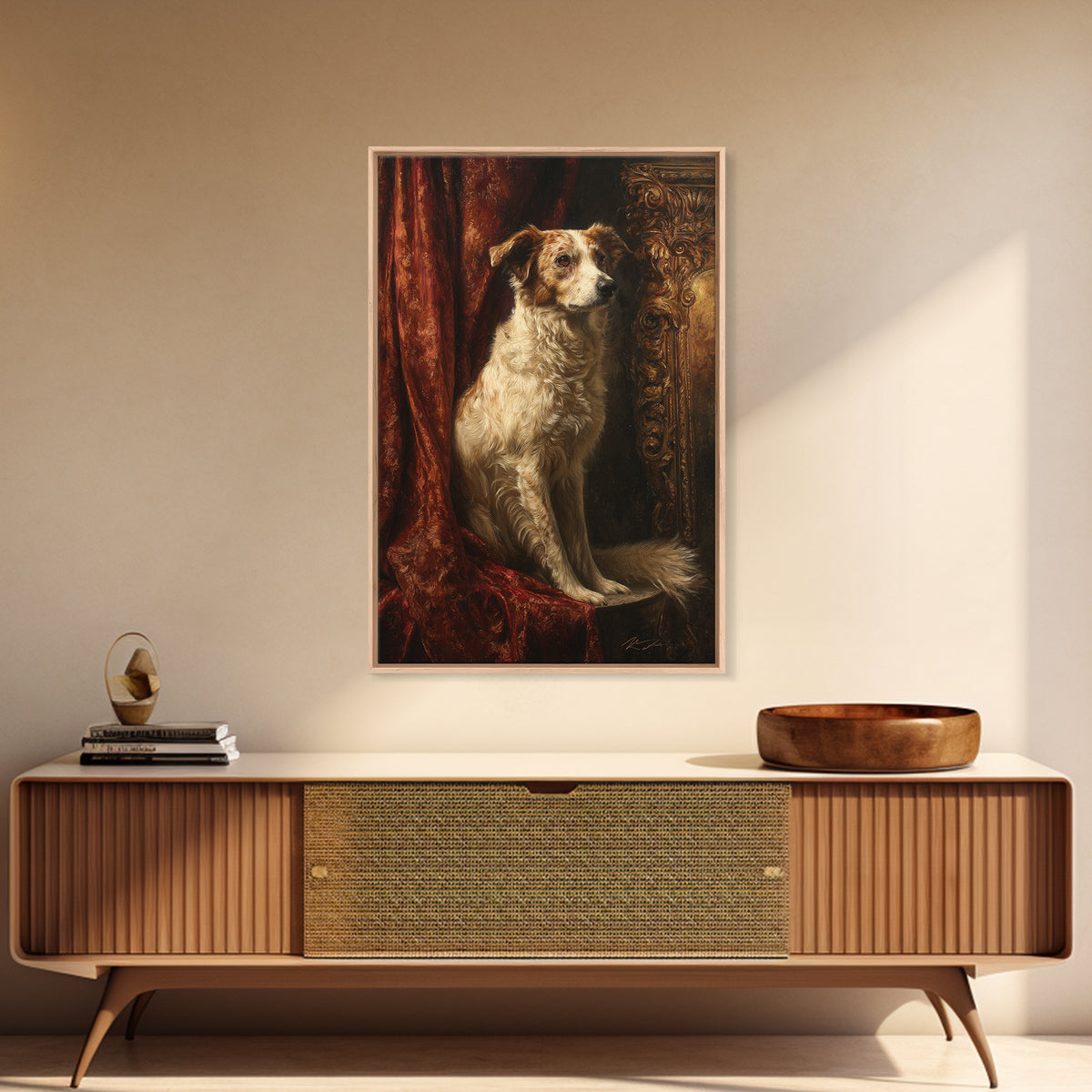 Noble Dog Portrait Framed Canvas Print, Renaissanceinspired Art, Textured Painting, Living Room Decor, Fine Art, Classic, REN-2x3-28