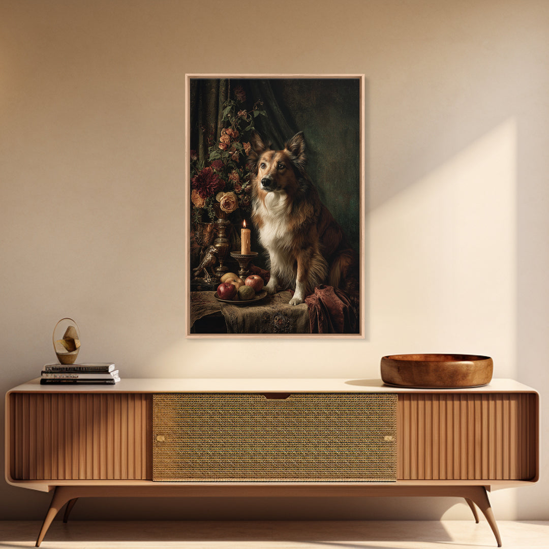 Noble Dog Portrait Framed Canvas Print, Renaissanceinspired Art, Cat Painting, Living Room Decor, Classic, Gallery Decor, REN-2x3-4