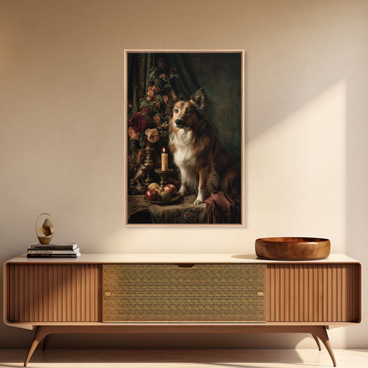 Noble Dog Portrait Framed Canvas Print, Renaissanceinspired Art, Cat Painting, Living Room Decor, Classic, Gallery Decor, REN-2x3-4