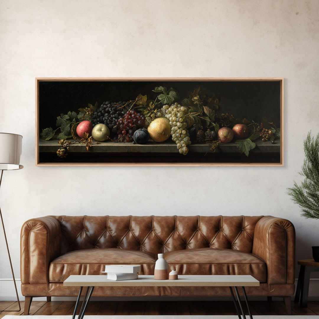 Oil Painted Fruit Still Life on Dark Canvas Print, Renaissanceinspired Art, Art Print, Living Room Decor, Fine Art, Classic, REN-3x1-43