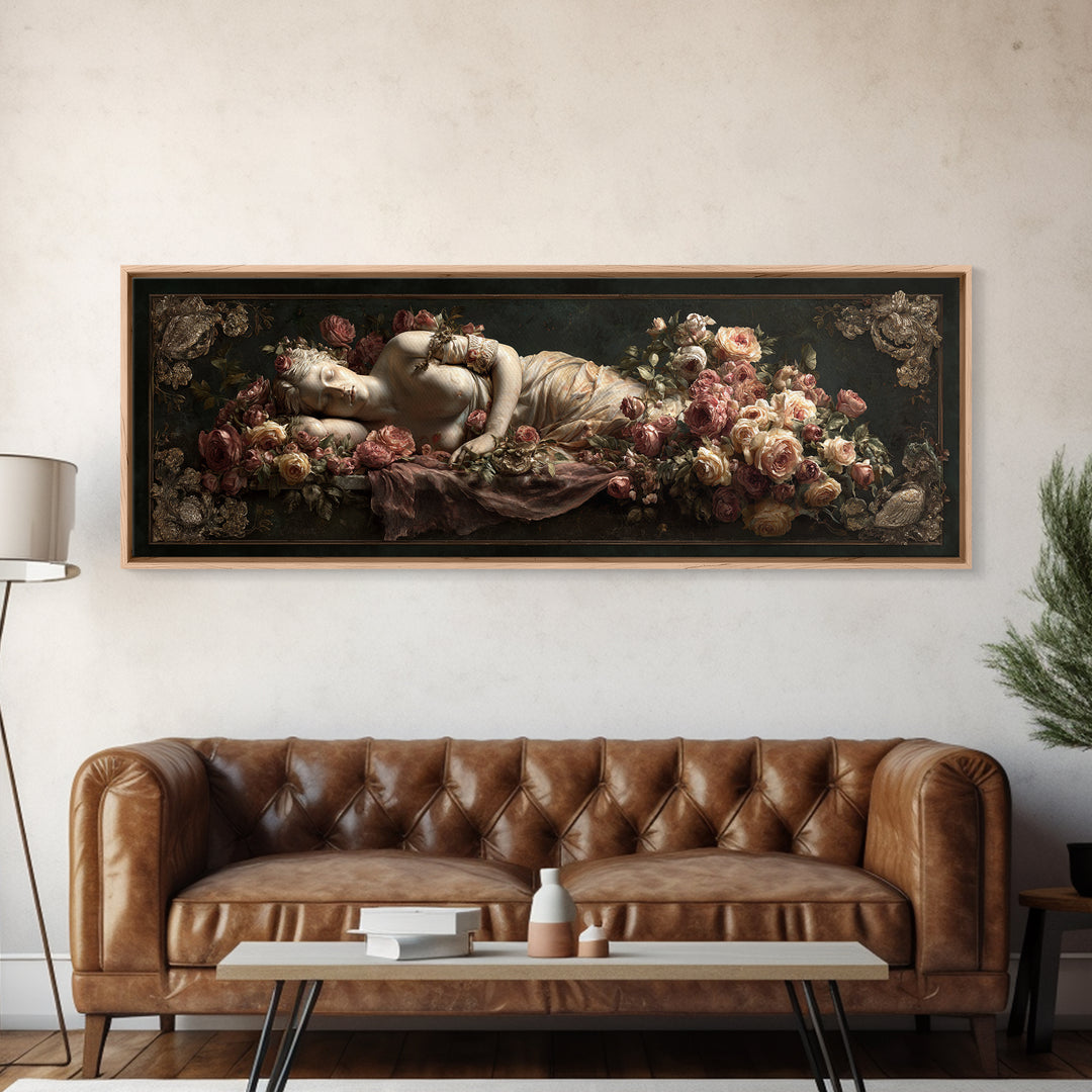Venus Inspired Figure with Seashell and Roses Canvas Print, Renaissanceinspired Art, Room Decor, Living Room Decor, Classic, REN-3x1-68