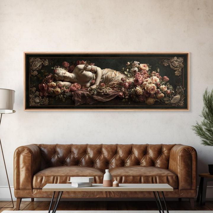 Venus Inspired Figure with Seashell and Roses Canvas Print, Renaissanceinspired Art, Room Decor, Living Room Decor, Classic, REN-3x1-68