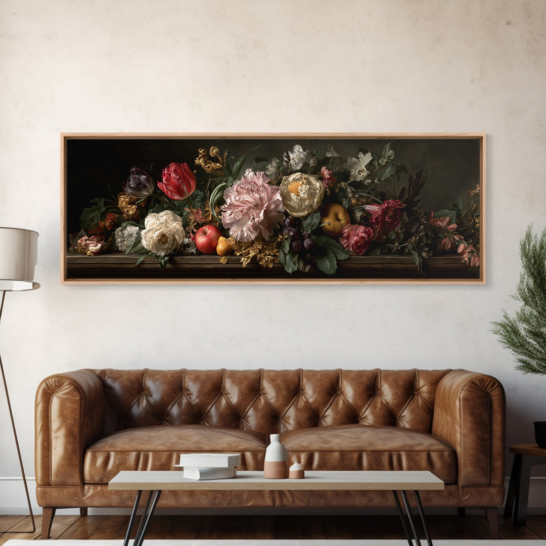 Renaissance Botanical Study Canvas Print, Renaissanceinspired Art, Digital Art, Living Room Decor, Oil Painting, Classic, REN-3x1-71