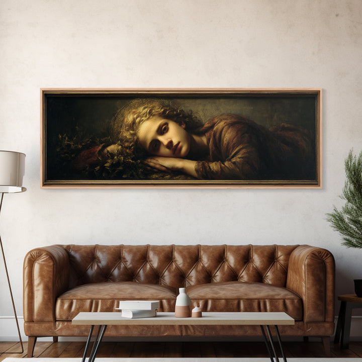 Gold Halo Portrait Canvas Print, Renaissanceinspired Art, Medieval Decor, Living Room Decor, Classic, Elegant Home Decor, REN-3x1-93