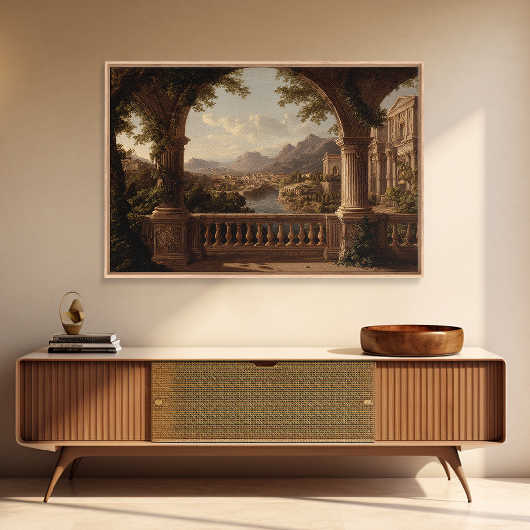 Architectural Arch with Italian Landscape Beyond Canvas Print, Renaissanceinspired Art, Neutral Decor, Living Room Decor, REN-3x2-15