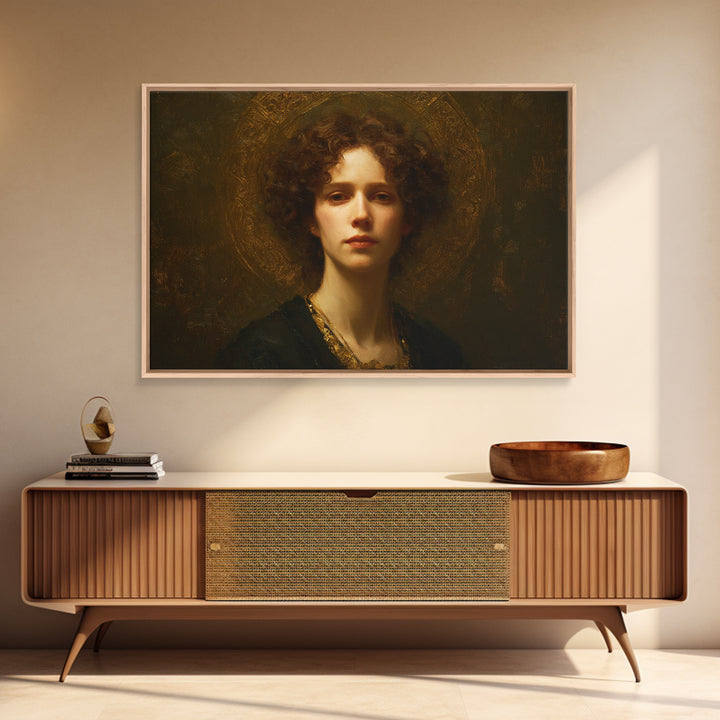 Gold Halo Portrait Canvas Print, Renaissanceinspired Art, Digital Print, Living Room Decor, Fine Art, Classic, Living Room Art, REN-3x2-33