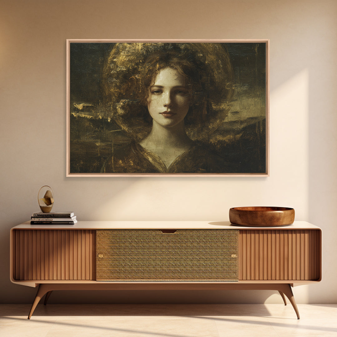 Gold Halo Portrait Canvas Print, Renaissanceinspired Art, Digital Print, Living Room Decor, Fine Art, Classic, Living Room Art, REN-3x2-57