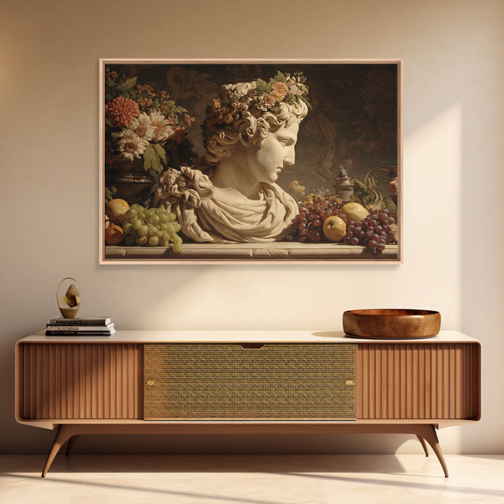 Floral Garland Surrounding a Classical Profile Canvas Print, Renaissanceinspired Art, Canvas Wall Art, Living Room Decor, REN-3x2-74