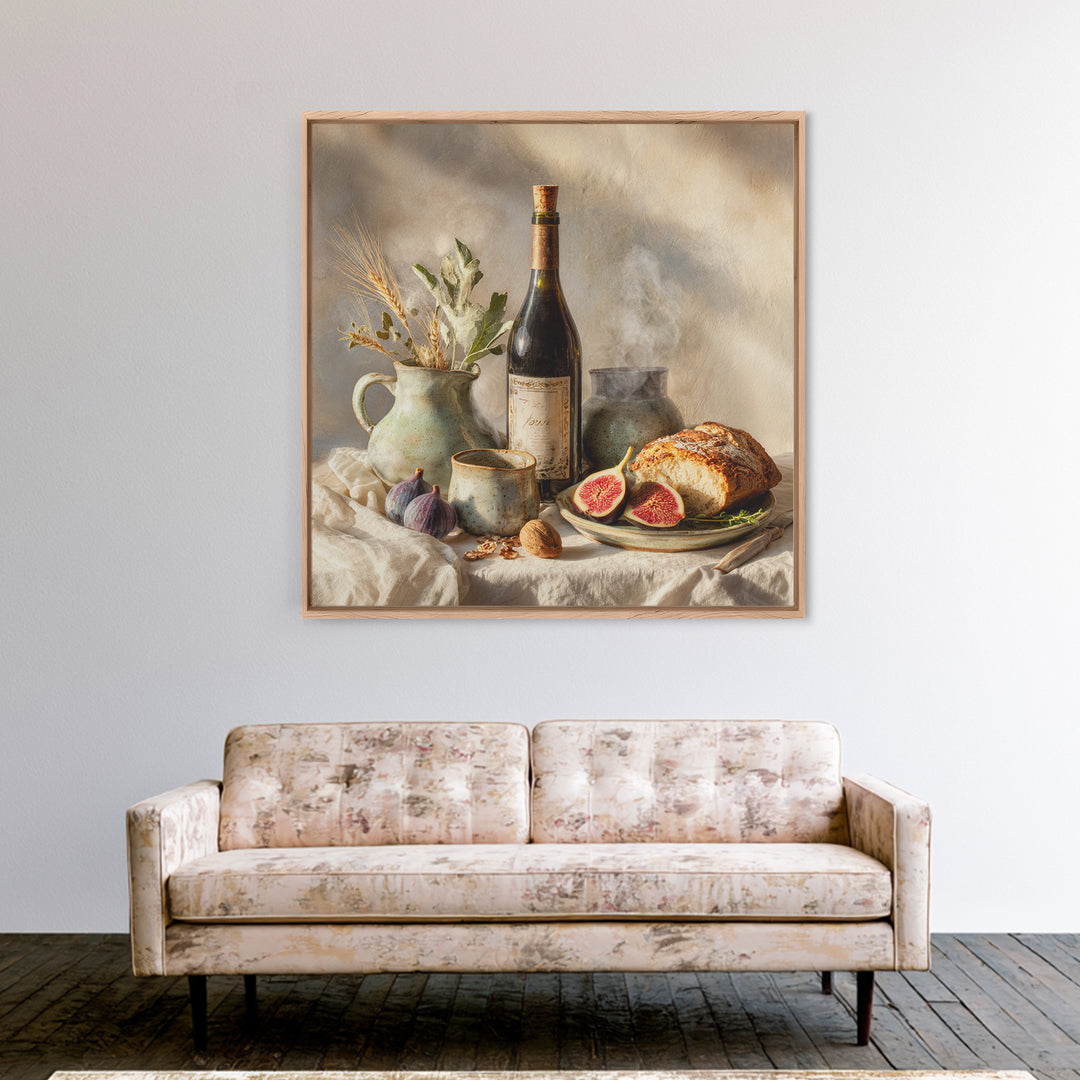 Wine Bottle and Figs Framed Canvas Print, Restaurant Art, Modern Decor, Restaurant Decor, Fine Art, Bistro, Poster, Wall Decor, RES-1x1-1