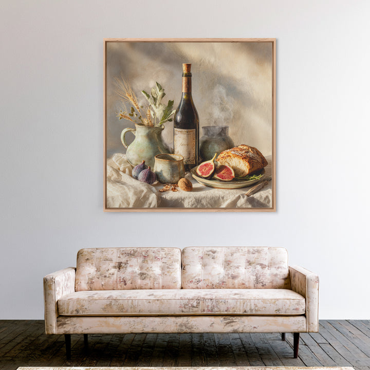 Wine Bottle and Figs Framed Canvas Print, Restaurant Art, Modern Decor, Restaurant Decor, Fine Art, Bistro, Poster, Wall Decor, RES-1x1-1
