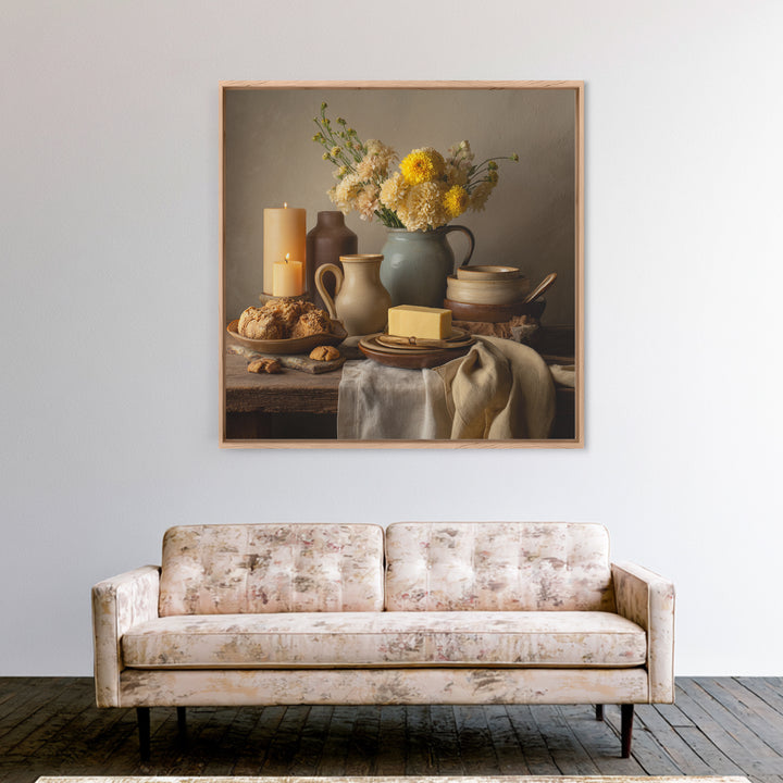 Elegant Table Objects Framed Canvas Print, Restaurant Art, Bedroom Wall Art, Restaurant Decor, Watercolor Art, Bistro, RES-1x1-24