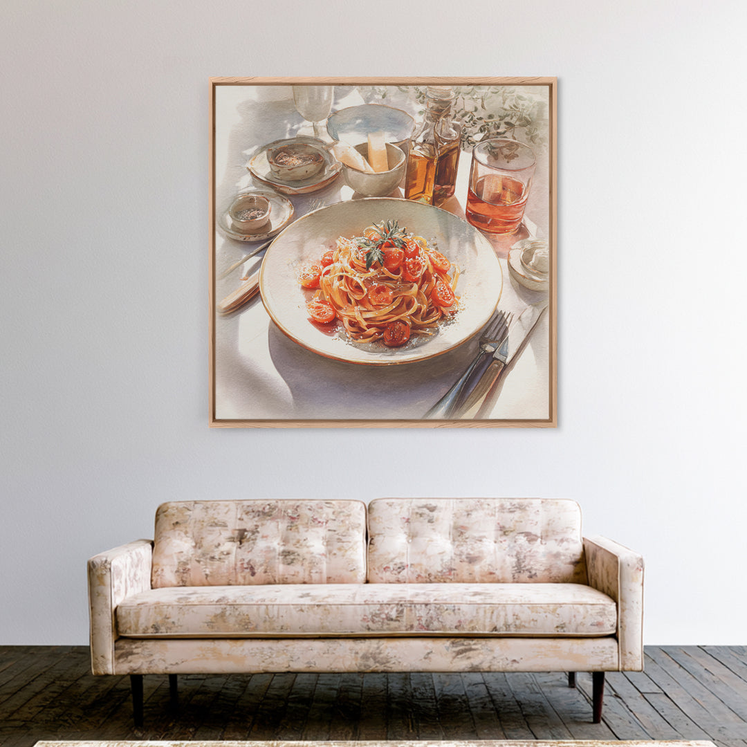 Fresh Pasta with Tomatoes and Basil Canvas Print, Restaurant Art, Cool Wall Art, Restaurant Decor, Fine Art, Bistro, RES-1x1-26